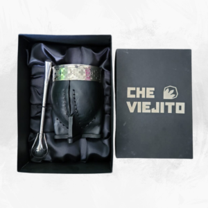 Mate Imperial de calabaza - Cuero negro liso - Frase