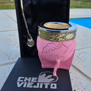 Mate Imperial Rosa - De calabaza - Cuero dibujado - Frase